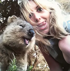 Quokka selfie with a  a human