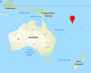 Location of Vanuvatu relative to Australia