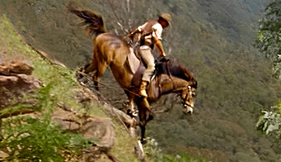 Man from Snowy River Steep decent by horse and rider