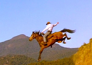 Leap off cliff on horseback